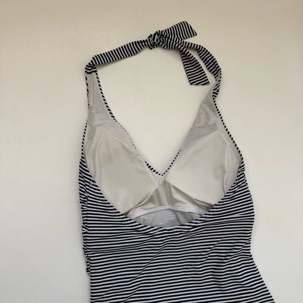 Niptuck Multi Fit Cup Stripe One Piece Bathing Suit Navy Blue White Women Size 8
